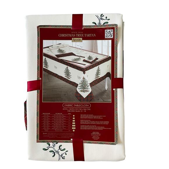 Spode Christmas Tree Tartan Holiday Tablecloth 60x144 Oblong Seats 12-14 New - Picture 7 of 16